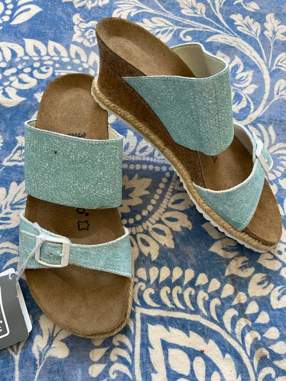 Papillio / Birkenstock Light Aqua Double-Strap Wedge Sandals size 37